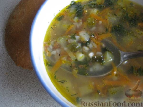 Рассольник с гречкой постный
